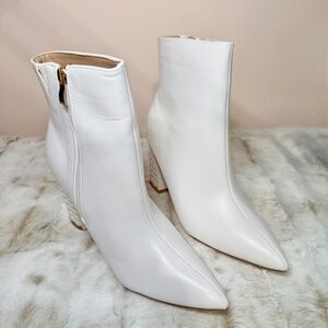 Berness White 3.5" Ankle Boot W/Pointed Toe & Block Textured Pattern